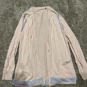 Light Pink Cardigan with Blue Accents